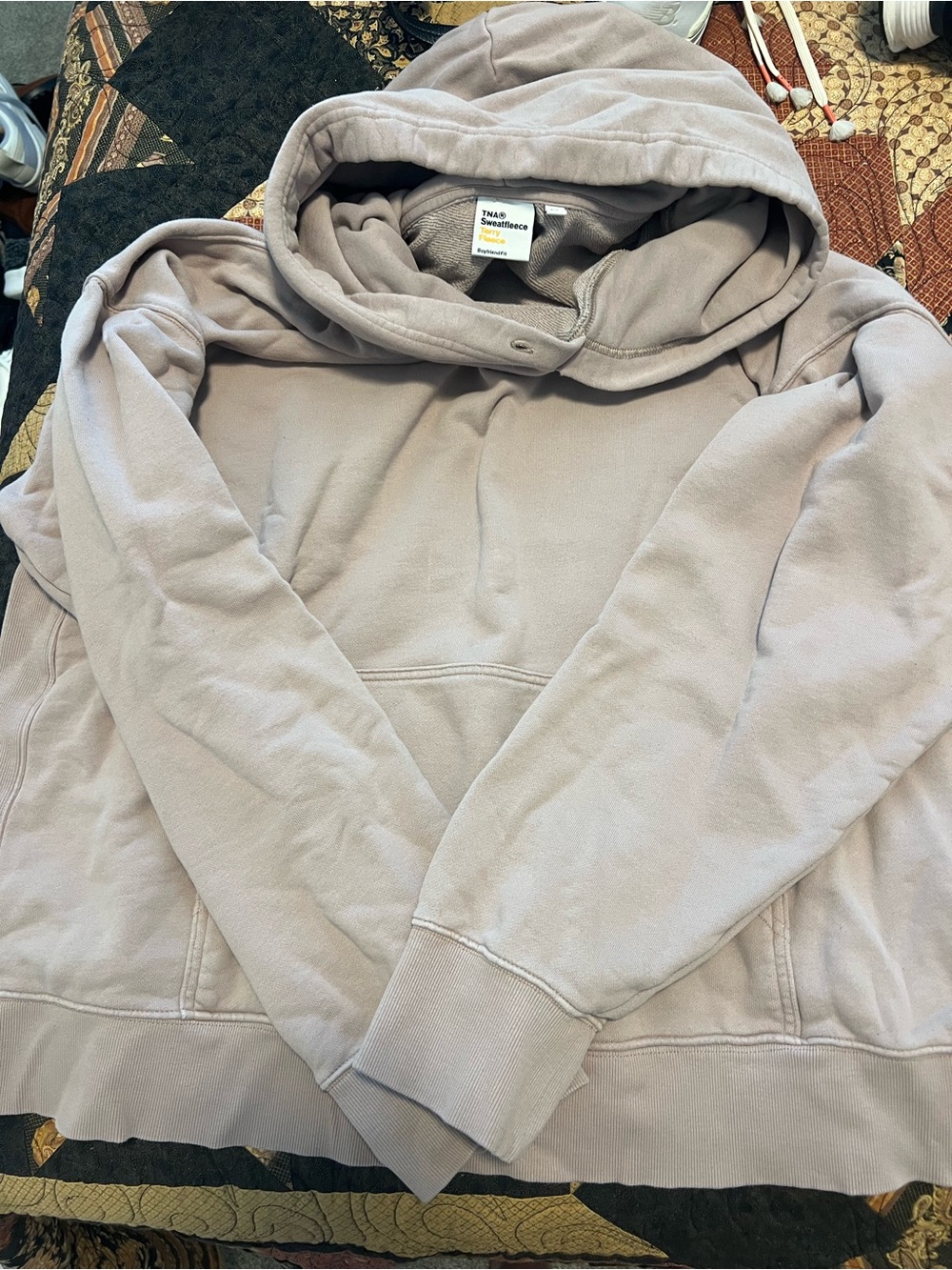 TNA Boyfriend-Fit Sweatfleece Hoodie in Taupe